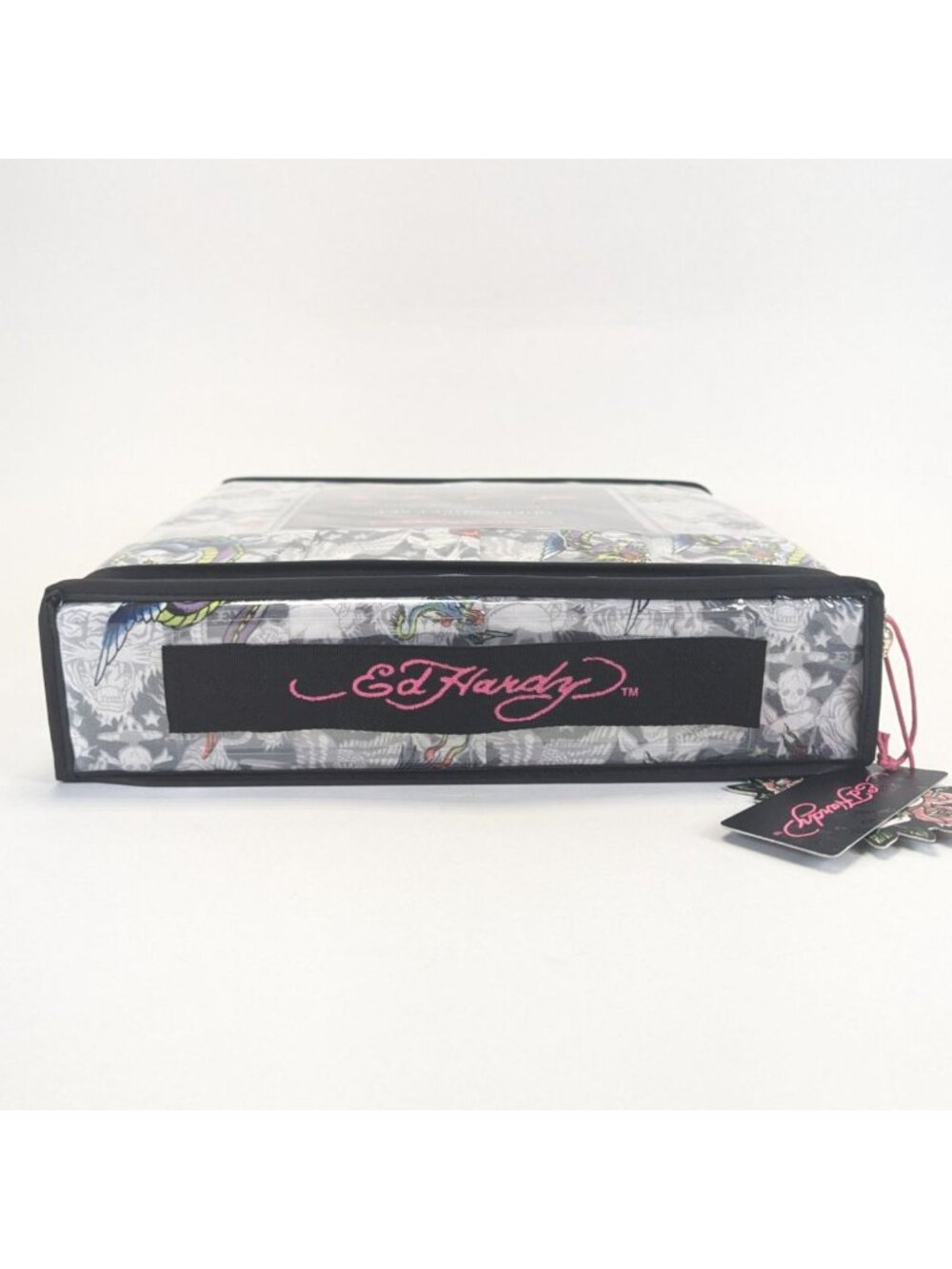 Ed Hardy Queen Sheet Set 6-Piece w 4 Pillowcases White Gray Tattoo Dragon Skill - Picture 6 of 6